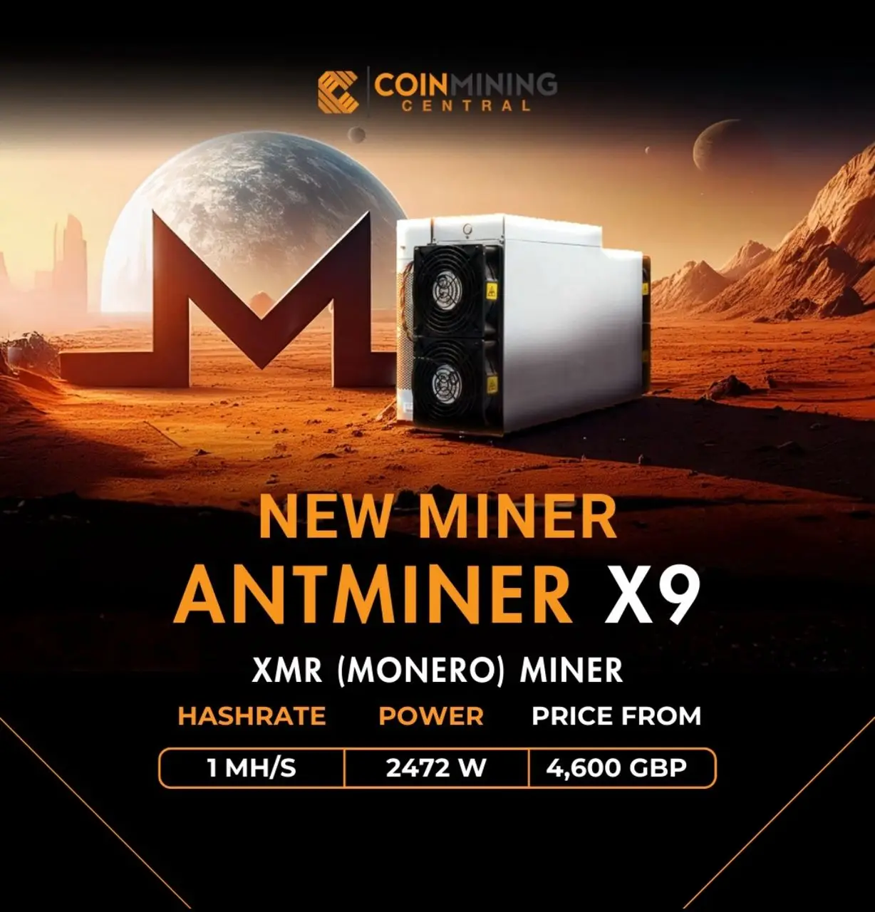 

P. RELIABLE SALES BUY 5 GET 3 FREE Bitmain Antminer X9 1Mh/s 2472W RandomX Algorithm Crypto Miners XMR Monero Mining