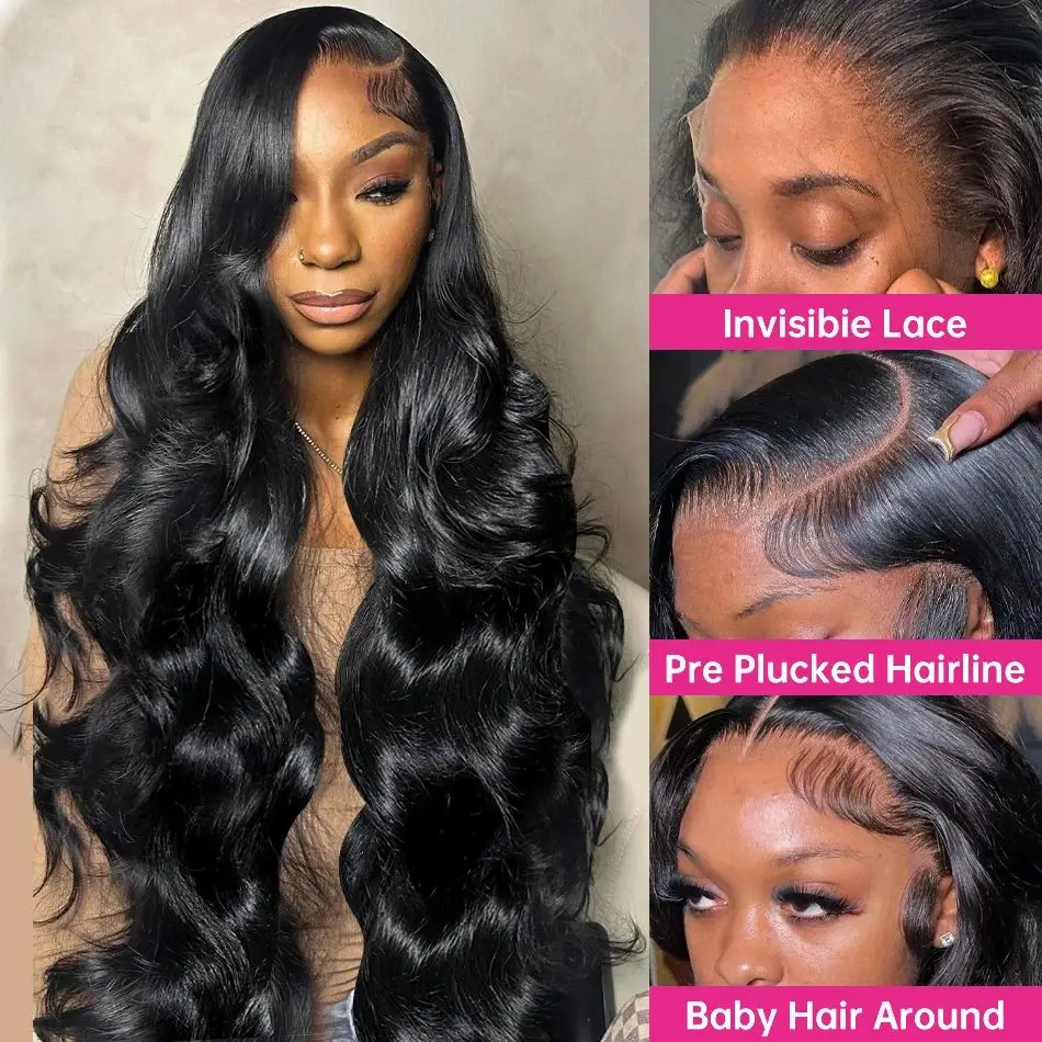 Perruque Lace Front Wig Body Wave Naturelle, Cheveux Humains, Sans Colle, 4x4, 28 Pouces, pour Femme Africaine