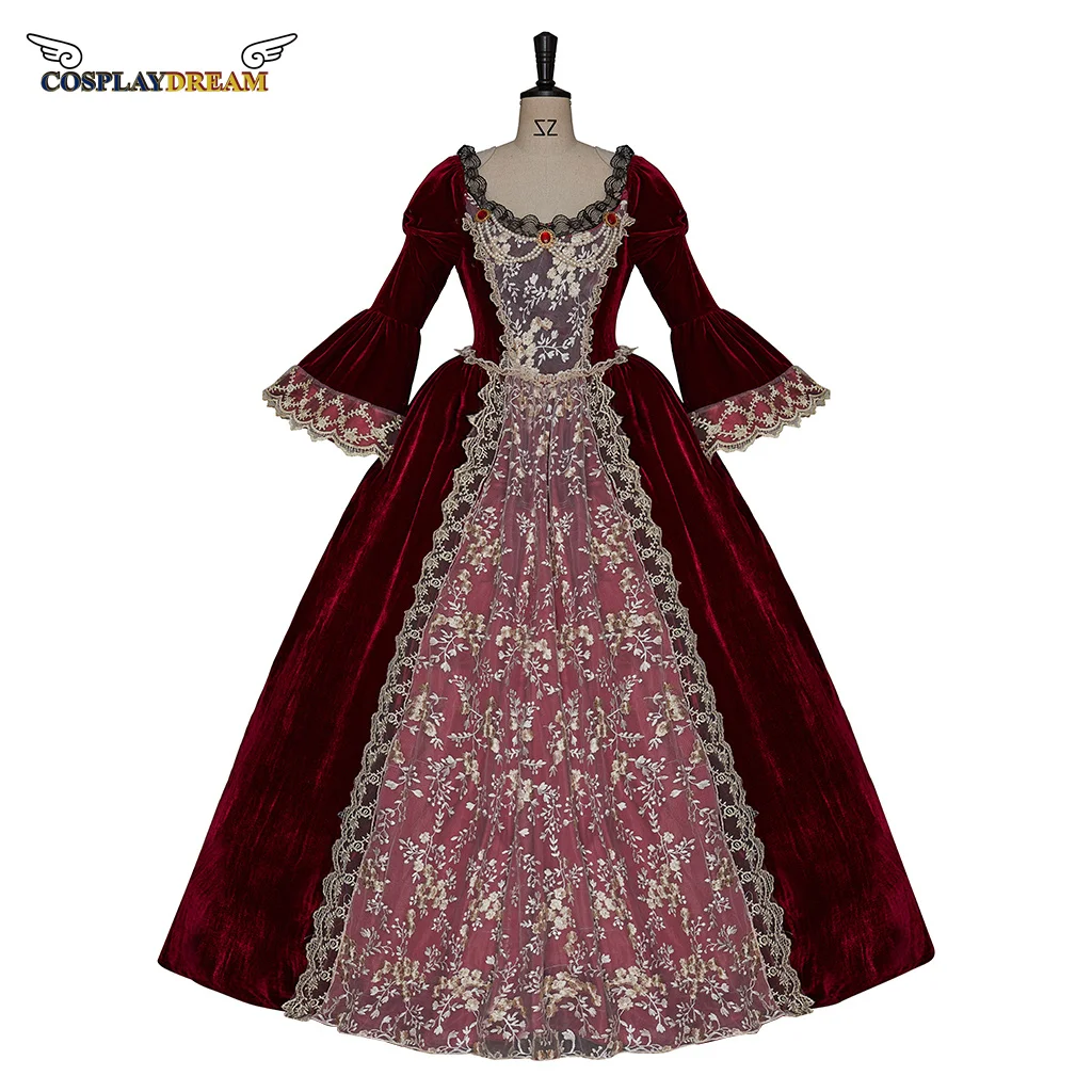 Burgundy Victorian Gothic Wedding Dresses Civil War Southern Belle Rococo Long Sleeve Lace-up Bridal Dress Plus Size