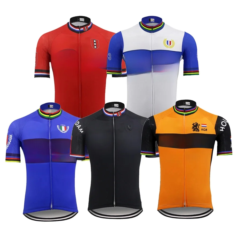 AliExpress DOWNORUP Retro Cycling Jersey Men Short Sleeve Team Bike Jersey Red Black Blue Orange White Cycling Clothing MTB