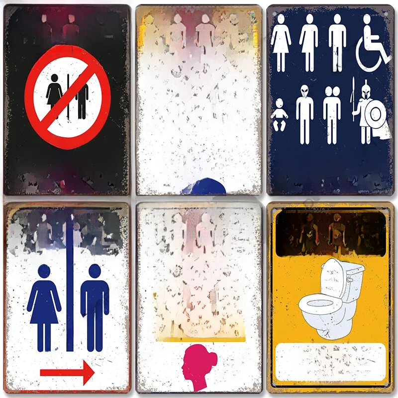Panneaux d'avertissement de toilette, Plaque métallique Vintage pour homme et femme, affiche de toilettes amusante, plaques métalliques en étain, décoration murale pour salle de bain, marché, Bar, Pub