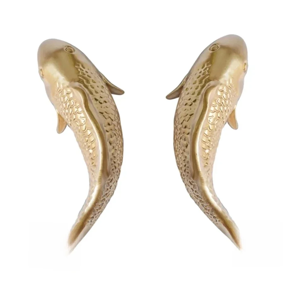 2Pcs Resin Carp Golden Fish Wall Hanging Ornament Personality Fish Figurine for Home Restaurant Background Wall Decor