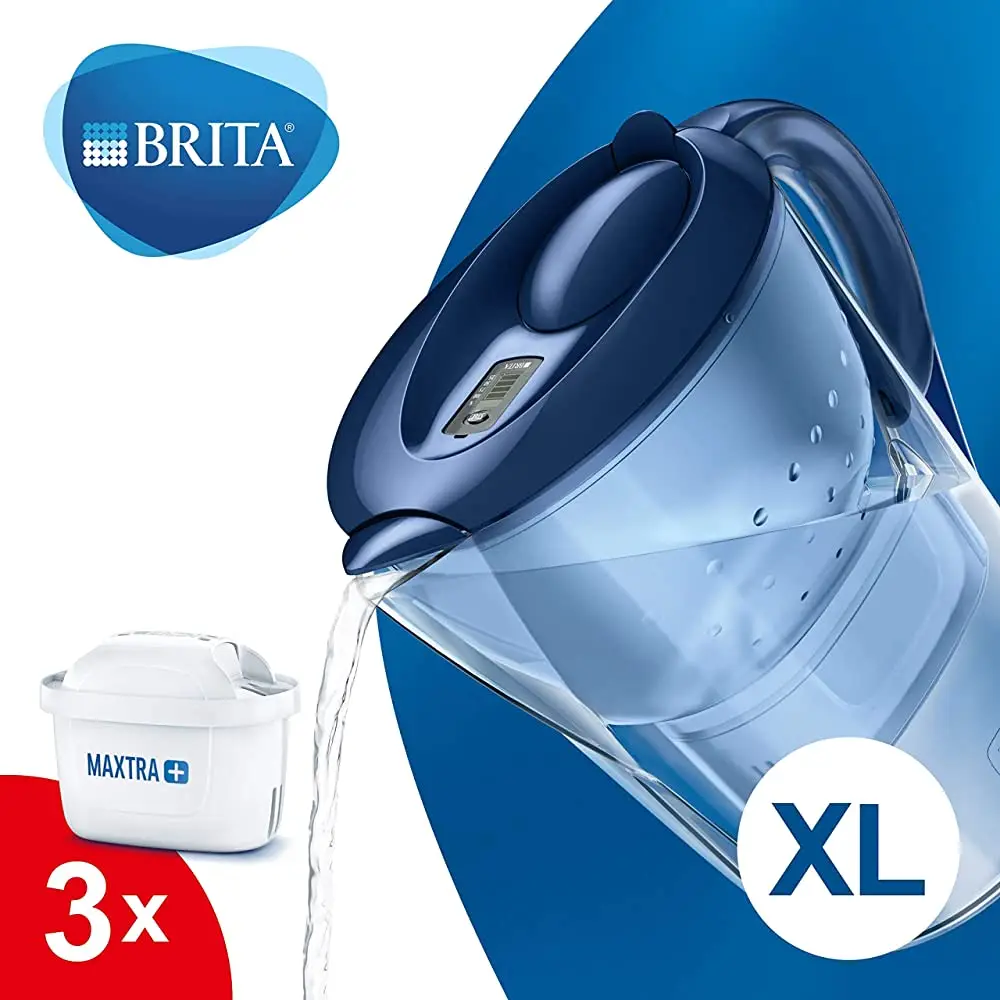 Brita Marella XL Filtered Water Purifier Jug 3,5 liter Useful natural 3 cartridges included Blue White Graffiti