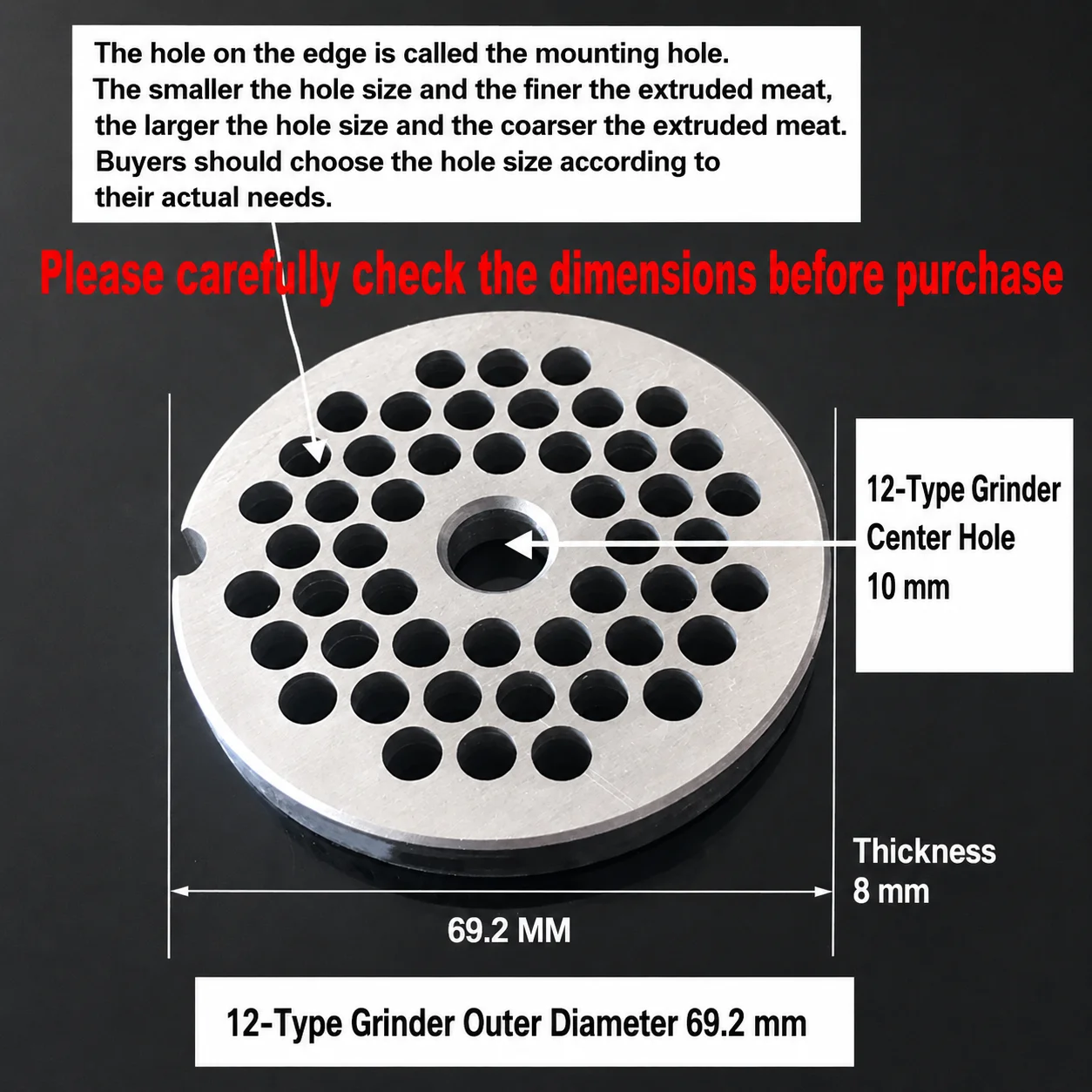 #12 Type Manganese Steel Meat Grinder Plate 3-18mm Knife for Mixer Food Chopper - Food Grade Material