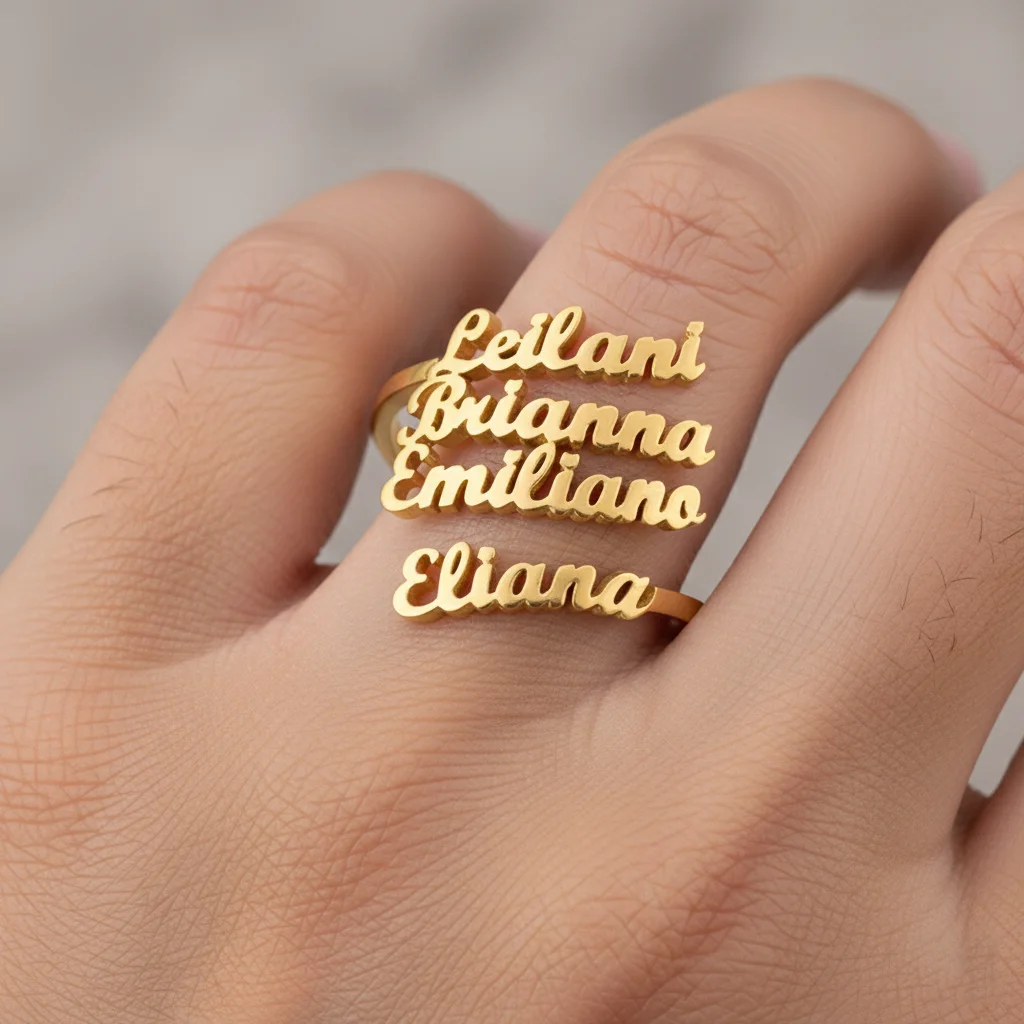 

Personalized Names Ring Custom Stainless Steel Adjustable Open Wedding Letters Ring 18K Gold Plated for Couple Jewelry Gift