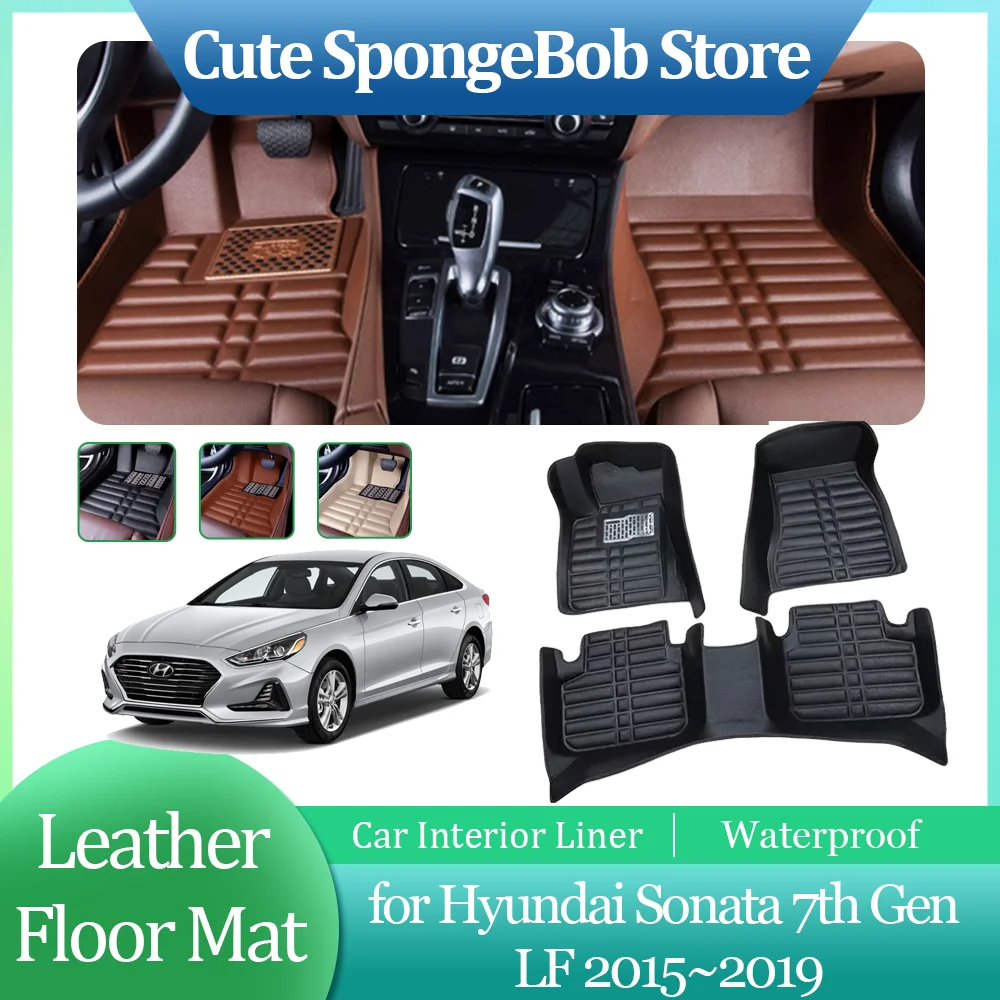 Car Leather Floor Mat for Hyundai Sonata 7th Gen LF 2015~2019 Anti-dirty Foot Interior Liner Waterproof Carpet Custom Accessorie