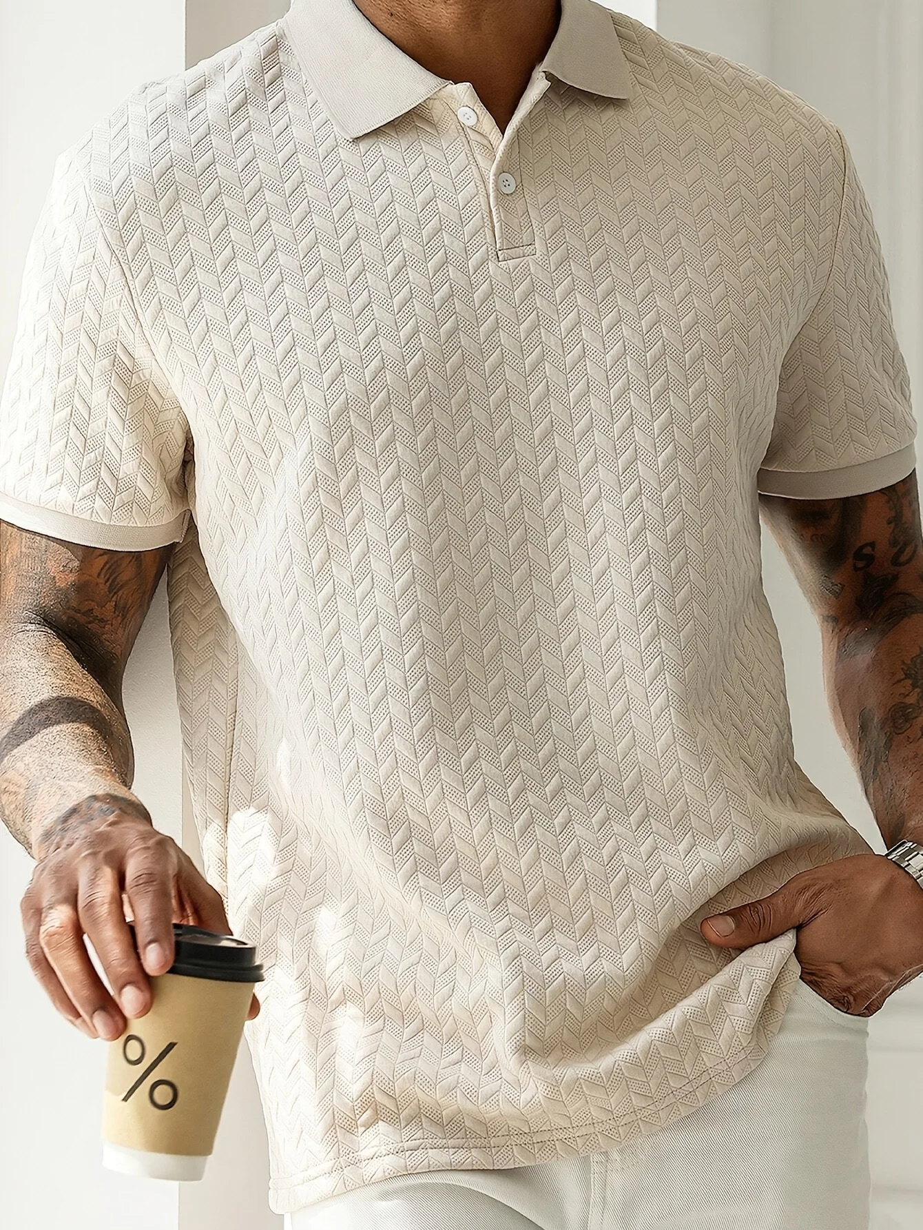Neues Sommer-Kurzarm-Poloshirt für Herren, Lässiges Farbblock-Pullover-Poloshirt mit Fischgrätmuster, Geeignet für den Alltag