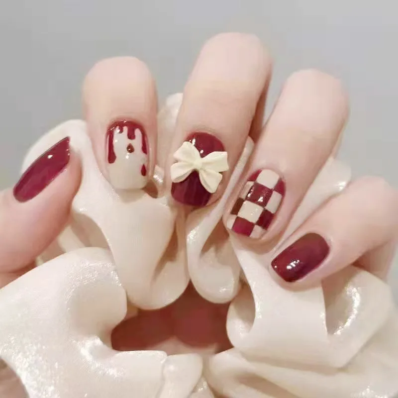 24 قطعة الأزرق الضأن تصميم الأظافر كاذبة قصيرة الفن الأظافر وهمية مقاوم للماء التغطية الكاملة فو الصحافة على الأظافر الملحقات والأدوات