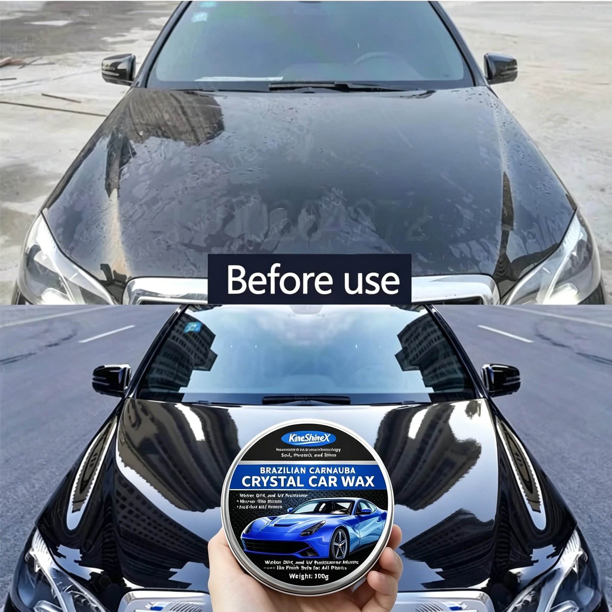 Solid Carnauba Car Polish Wax 100g Complete Set with Sponge Pad and Cleaning Towel, Hydrophobic Paint Sealant Wax for Vehicle Daily Surface Maintenance & Brightness Restoration