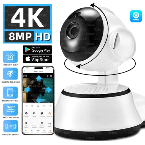 Imagen 1 del producto Cámara de vigilancia Wifi de 8MP, Monitor inalámbrico de seguridad para bebés y mascotas, seguimiento humano AI, cámara de vídeo interior HD de visión nocturna a todo Color