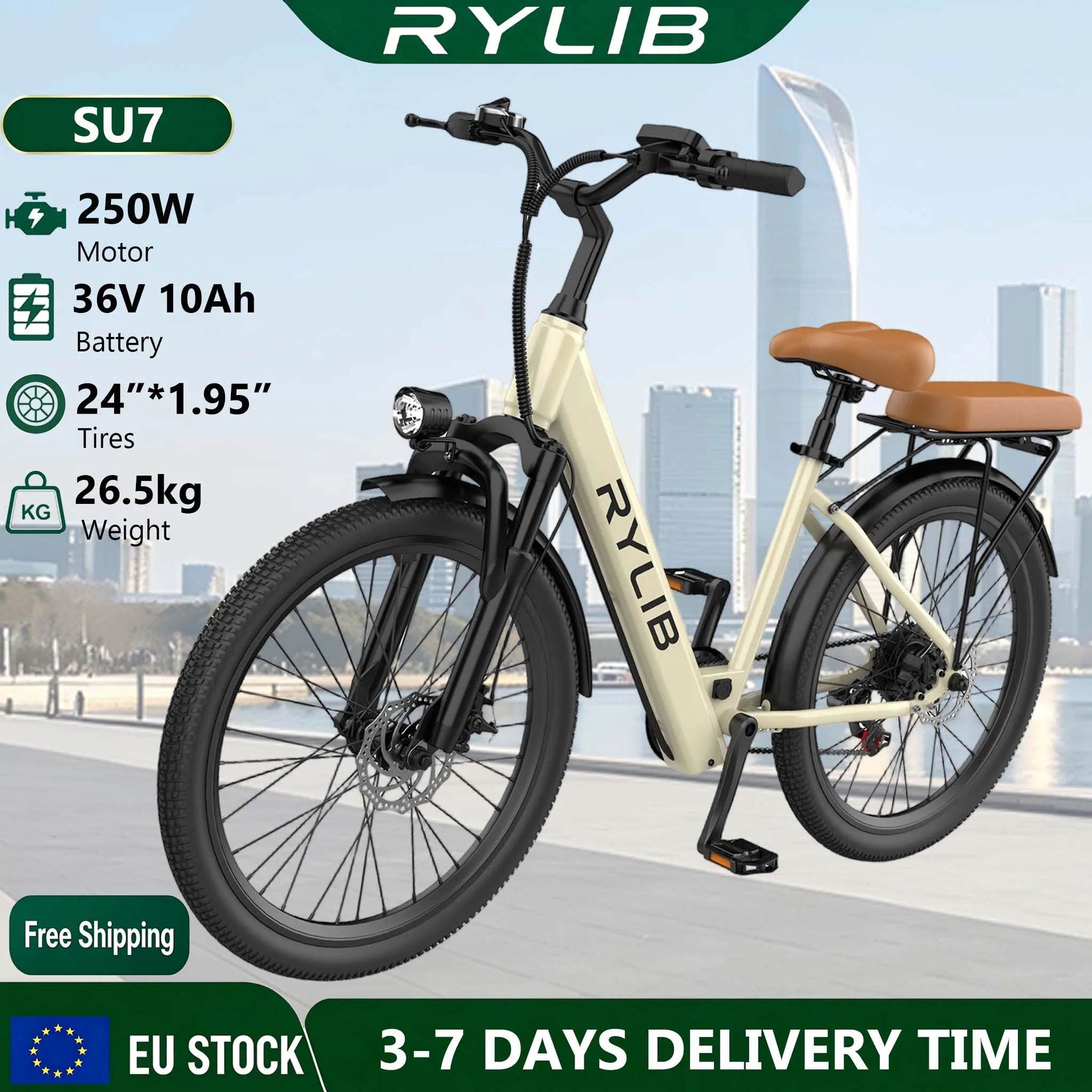 Bicicleta Eléctrica para Adultos de 24", E-Bike Su7 250W, Batería No Extraíble 36V 10Ah, 7 Velocidades, Pantalla LCD NFC, Autonomía de