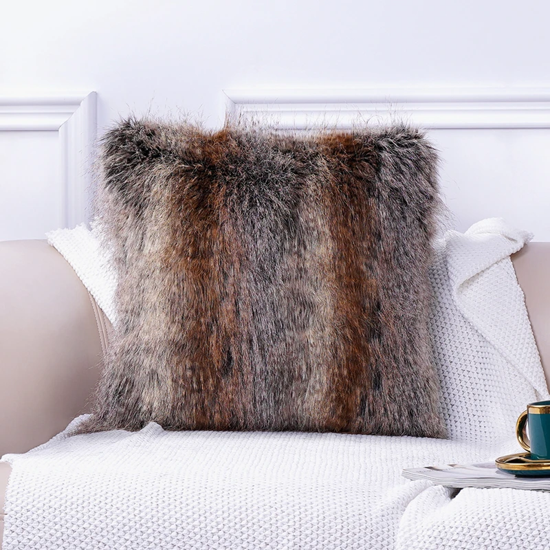 

High-end Fluffy Faux Fox Fur Throw Pillows Decor Home High Quality Plush Back Cushion for Sofa Bed Chair Super Soft Cushion Cozy