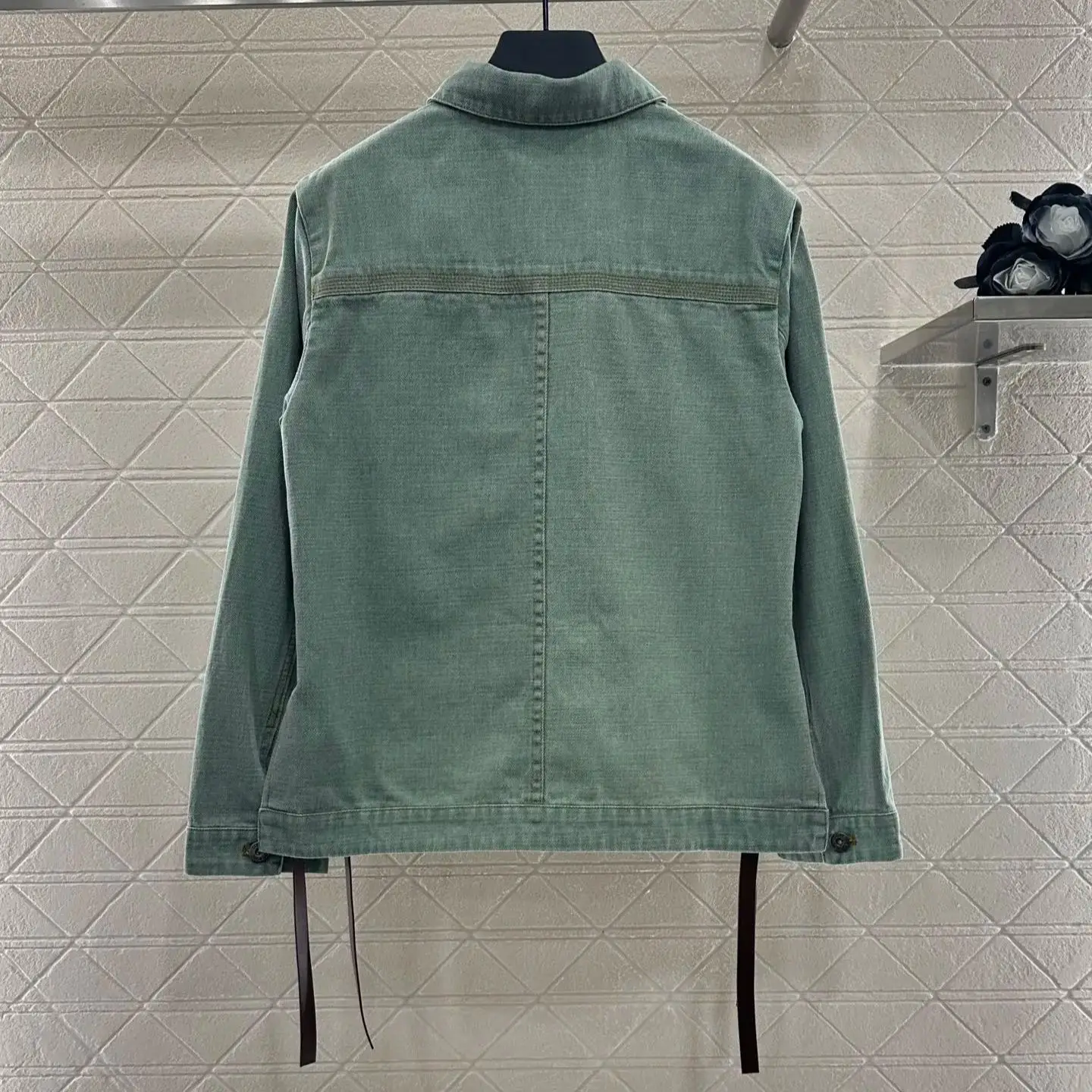 

2025 New Products on the Shelves Retro Washed Denim Jacket Twill Cotton Denim Material Retro Light Green Leather Label Jacket