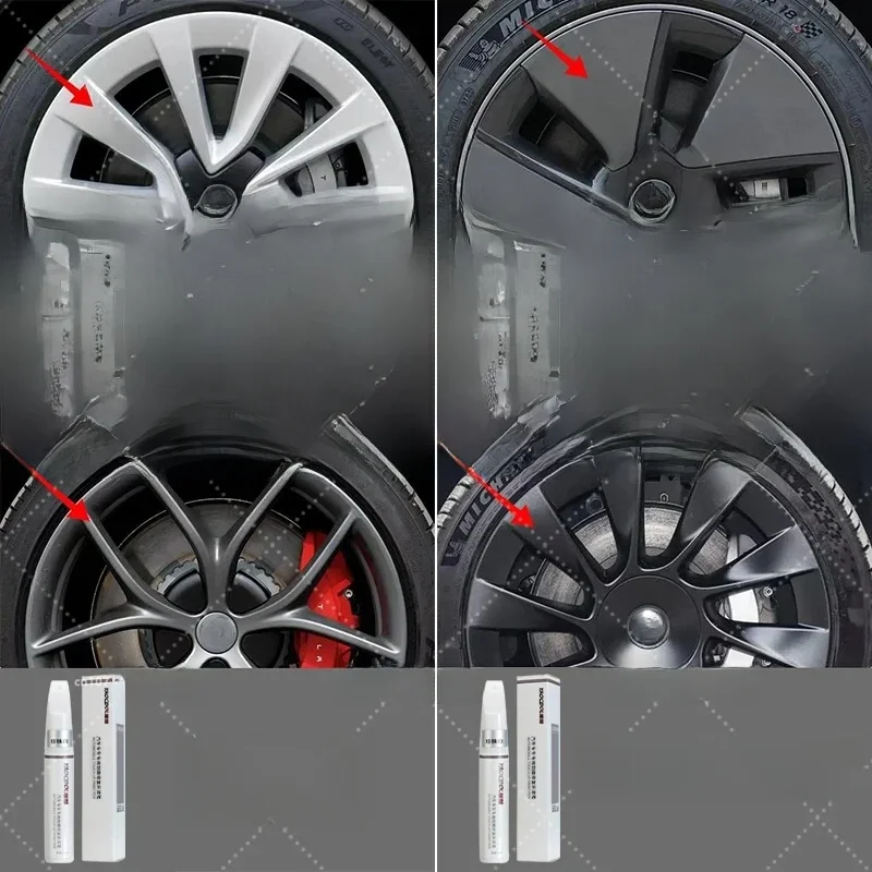 Stylo de réparation des rayures de roue de voiture Tesla, noir mat, pistolet foncé, gris, argent, noir, plusieurs couleurs