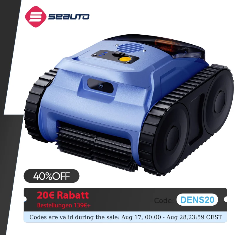 Seauto SAT20/SAT20pro Poolreiniger, 150 Minuten Laufzeit, bis zu 2000 Quadratfuß, 45.000 Pa starke Saugkraft, Wandkletterfunktion für Aufstellpools.