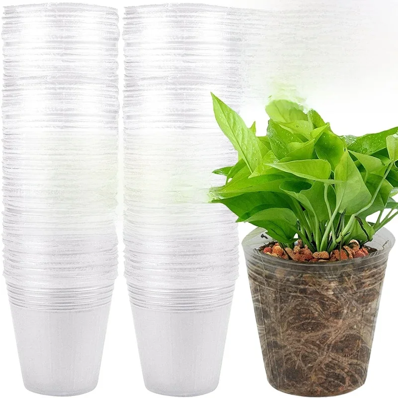 Pot de semis Transparent pour plantes, 10/50 pièces, gobelets pour pépinière, transplantation de jardinage, pot de fleurs en Pot, jardinière, outils de jardinage