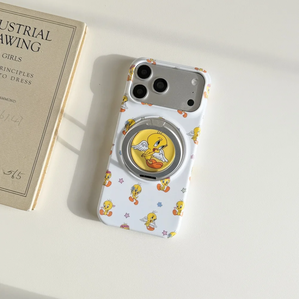 Fashion Cute Cartoon Wings Duck Magnetic Phone Case For iPhone 15 Pro 17 16 Max 17 Pro Max With Rotate Stand Shockproof Cover
