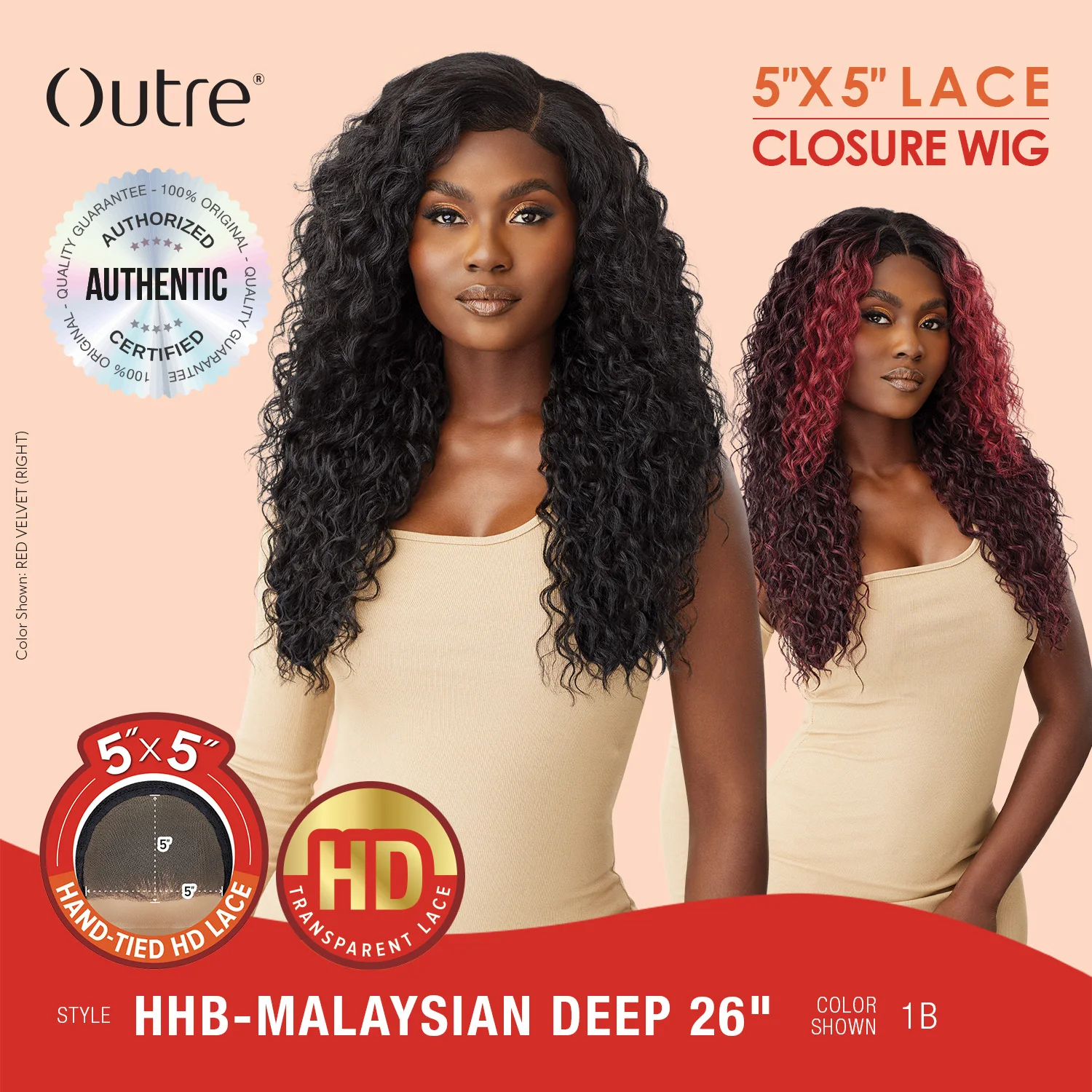 Outre Human Hair Blend Glueless HD 5X5 Lace Closure Wig Malaysian Deep 26