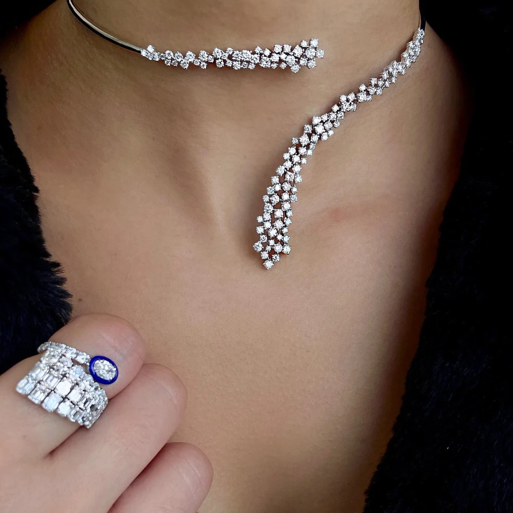 Collana con colletto aperto con strass da sposa per donna abiti da sposa di lusso di alta qualità gioielli accessori per collana regolabili