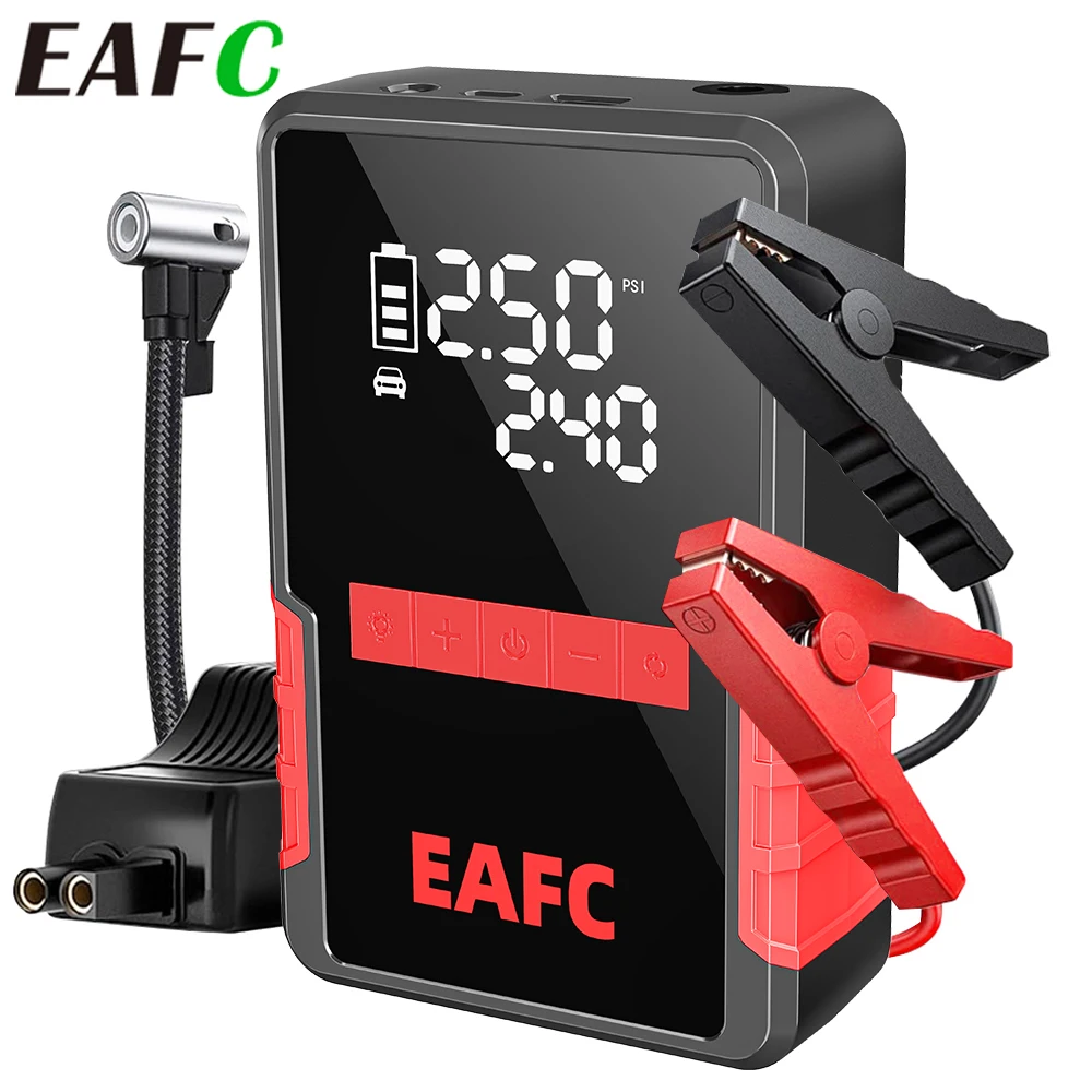EAFC 1200A Avviatore di emergenza per auto 150PSI Compressore d'aria 8000mAh Booster portatile Potente dispositivo di avviamento per batteria per auto Smart Clip