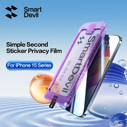 SmartDevil One Click Dustproof Screen Protector for iPhone 15 Pro Max 15 Plus Privacy HD Tempered Glass Full Cover for iPhone 15