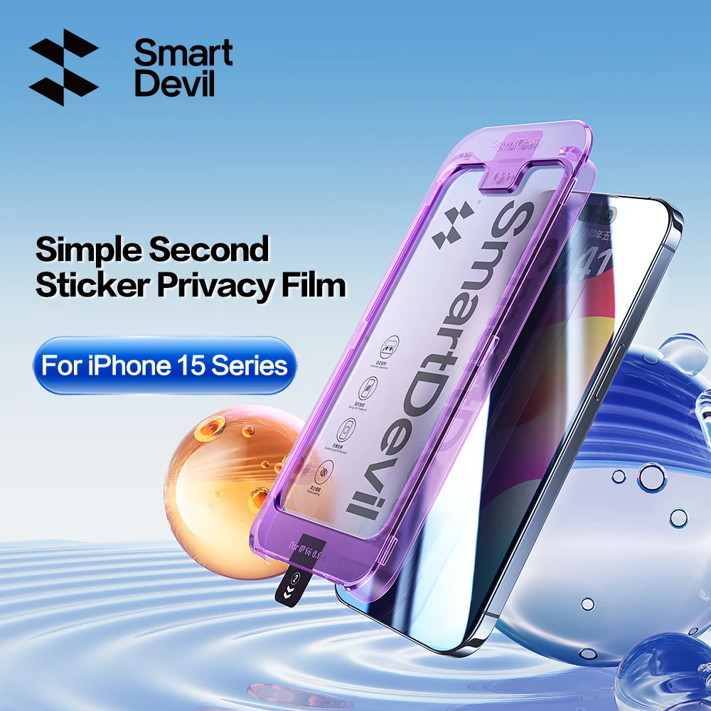 SmartDevil One Click Dustproof Screen Protector for iPhone 15 Pro Max 15 Plus Privacy HD Tempered Glass Full Cover for iPhone 15