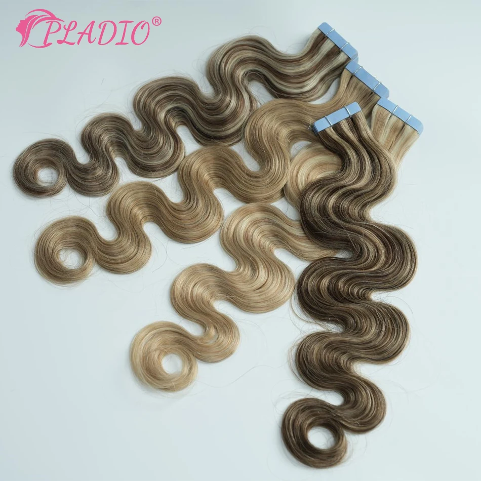 20 Pcs Tape in Hair Extensions Human Hair Seamless Body Wave European Remy Hair Extensions for Women 12-26 Inch Natural Color