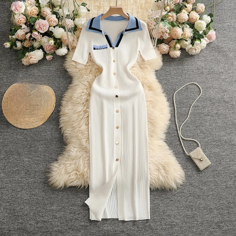YuooMuoo Chic Fashion Sexy Wrap Hips Knitted Maxi Dress Women Brand Fashion Embroidery Sweater Dress Elegant Office Lady Vest — zdjęcie 2