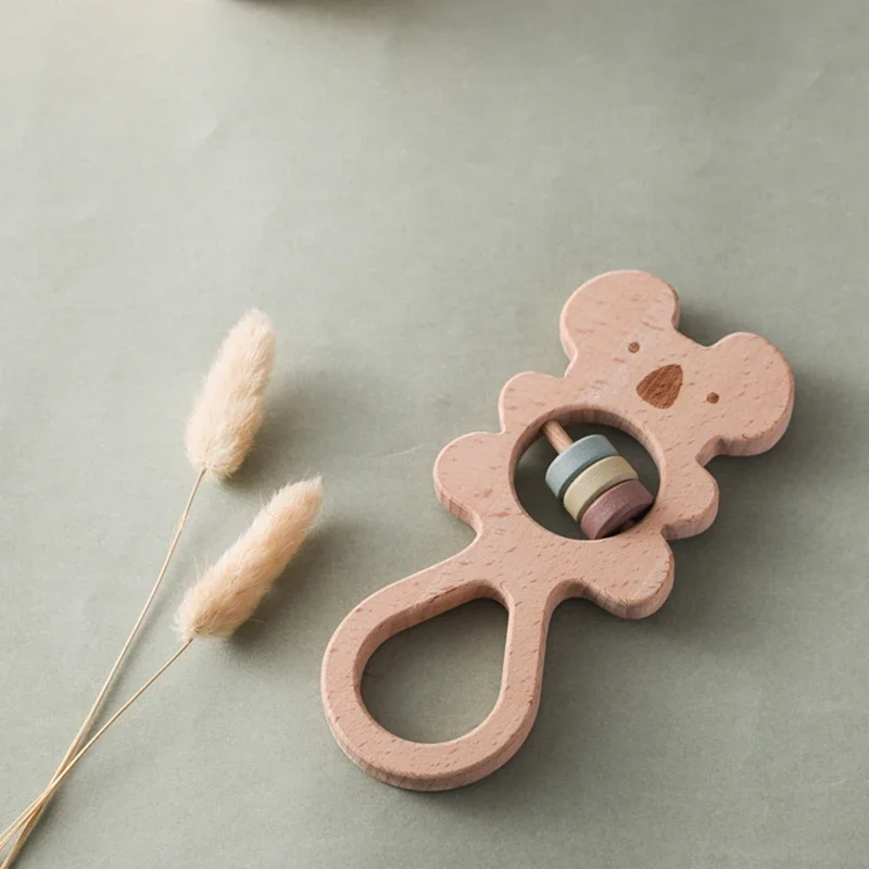 Bébé en bois Koala main hochets jouets de dentition anneau en bois Montessori jouets hibou forme hochet Musical pour bébé cadeaux jouets de dentition