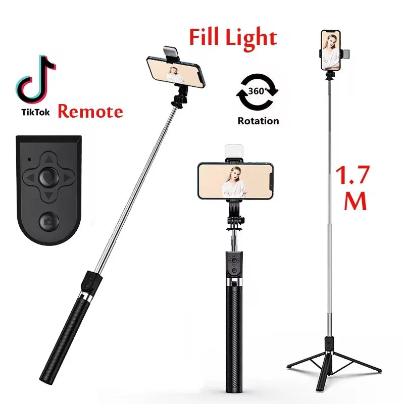 1.7M Bluetooth Wireless Selfie Tripod With Fill Light Shutter Remote Control Portable Foldable Monopod For iPhone Smart Phone