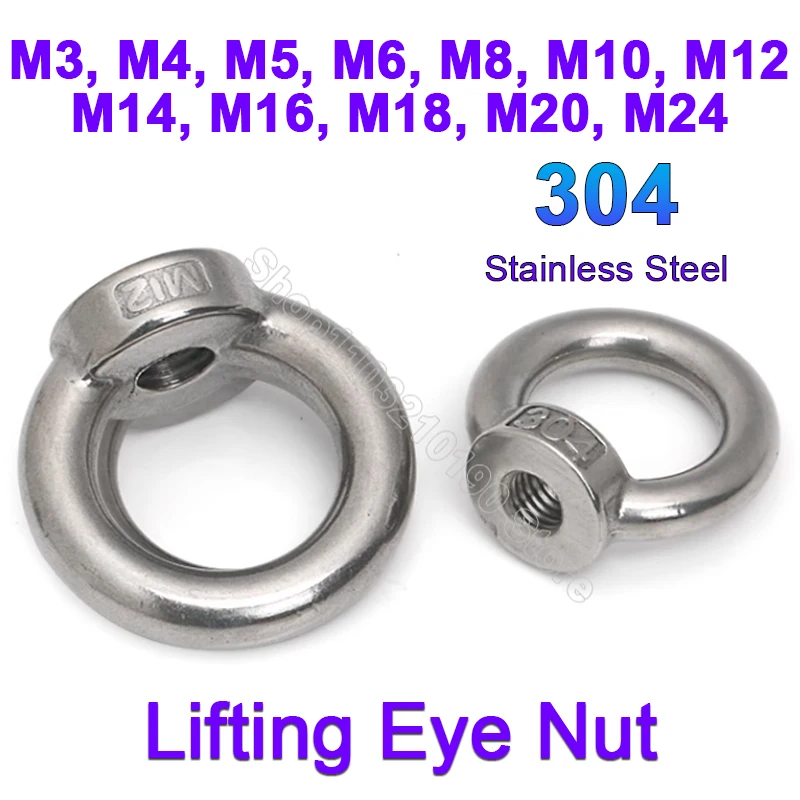 

Lifting Eye Nuts Ring Eyebolt Ring Hook Nut M3 M4 M5 M6 M8 M10 M12 M14 M16 M18 M20 M24 304 Stainless Steel DIN582 for Cable Rope