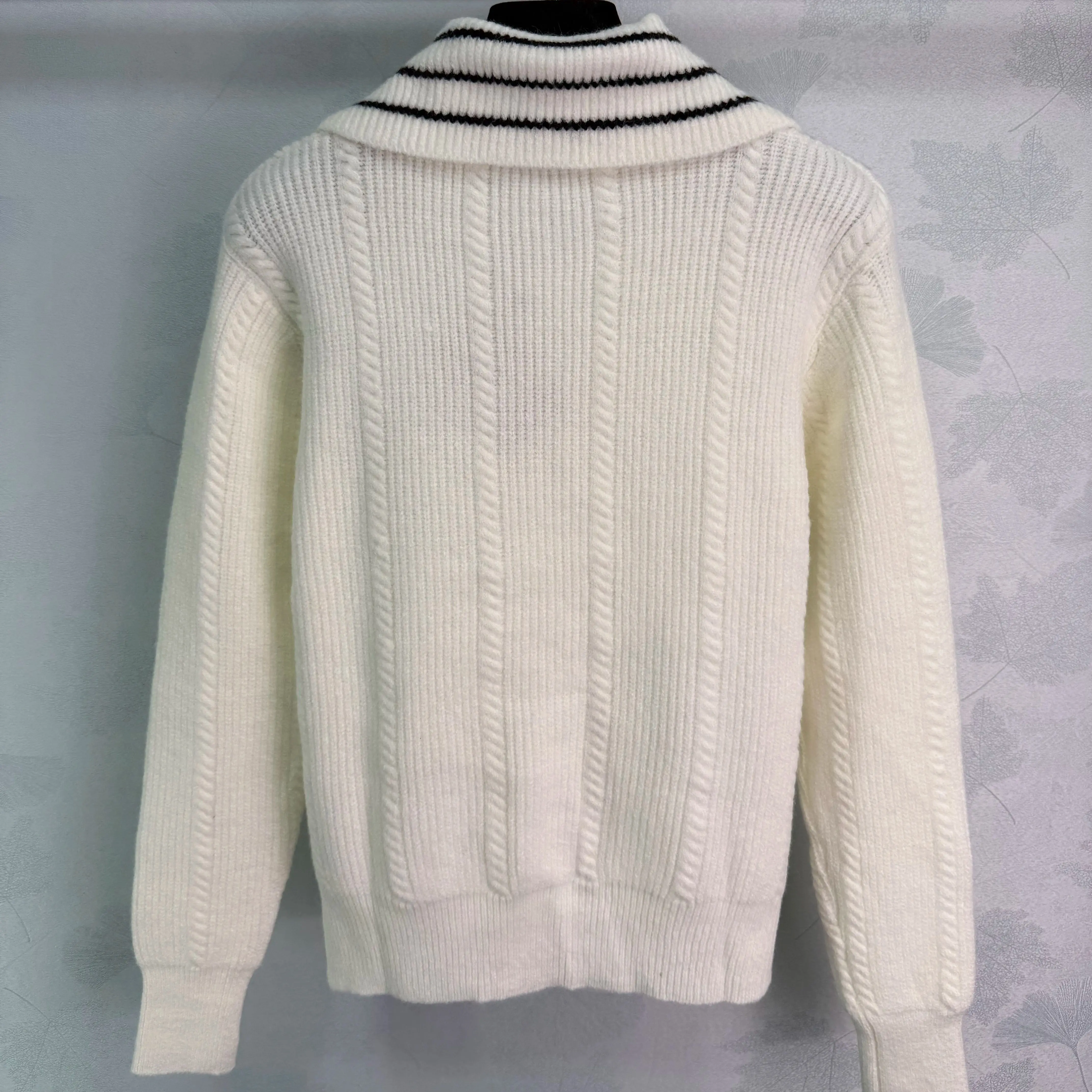 

2025 Early Autumn New Arrivals Women's Warm Wool Blend Lapel Sweater Classic Striped Neckline Design Shirts & Blouses