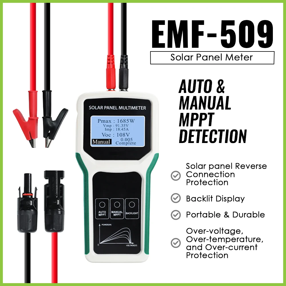

Digital Solar Panel Multimeter 5-1800W PV Tester 24V 48V 120V Overload Protection for PV Systems DIY RV Flexible MPPT Detection