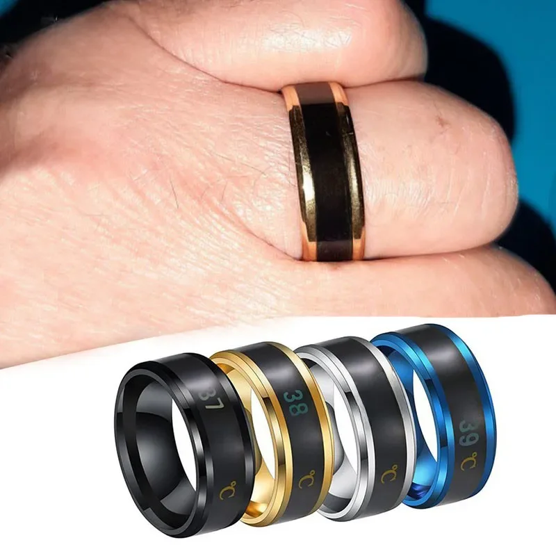 Anneau de température corporelle à capteur intelligent pour hommes et femmes, affichage multifonctionnel en acier inoxydable, Test de température en temps réel