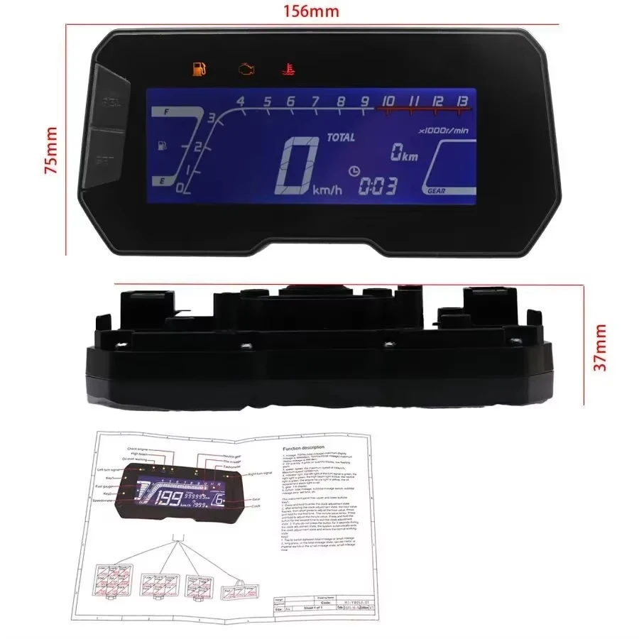 Motorcycle RPM Digital Speedometer Adjustable LED Speedometer For Honda CRF300L CRF300 RALLY CRF250/L GROM cb300r