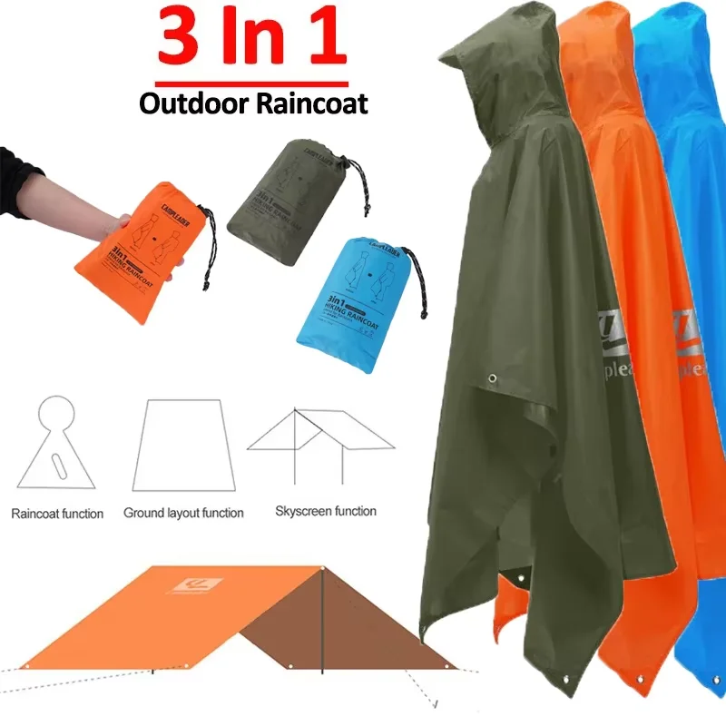 Outdoor 3-in-1 Raincoat Hooded Long-Sleeved Raincoat Waterproof Motorcycle Raincoat Camping and Hiking Raincoat Tent Raincoat