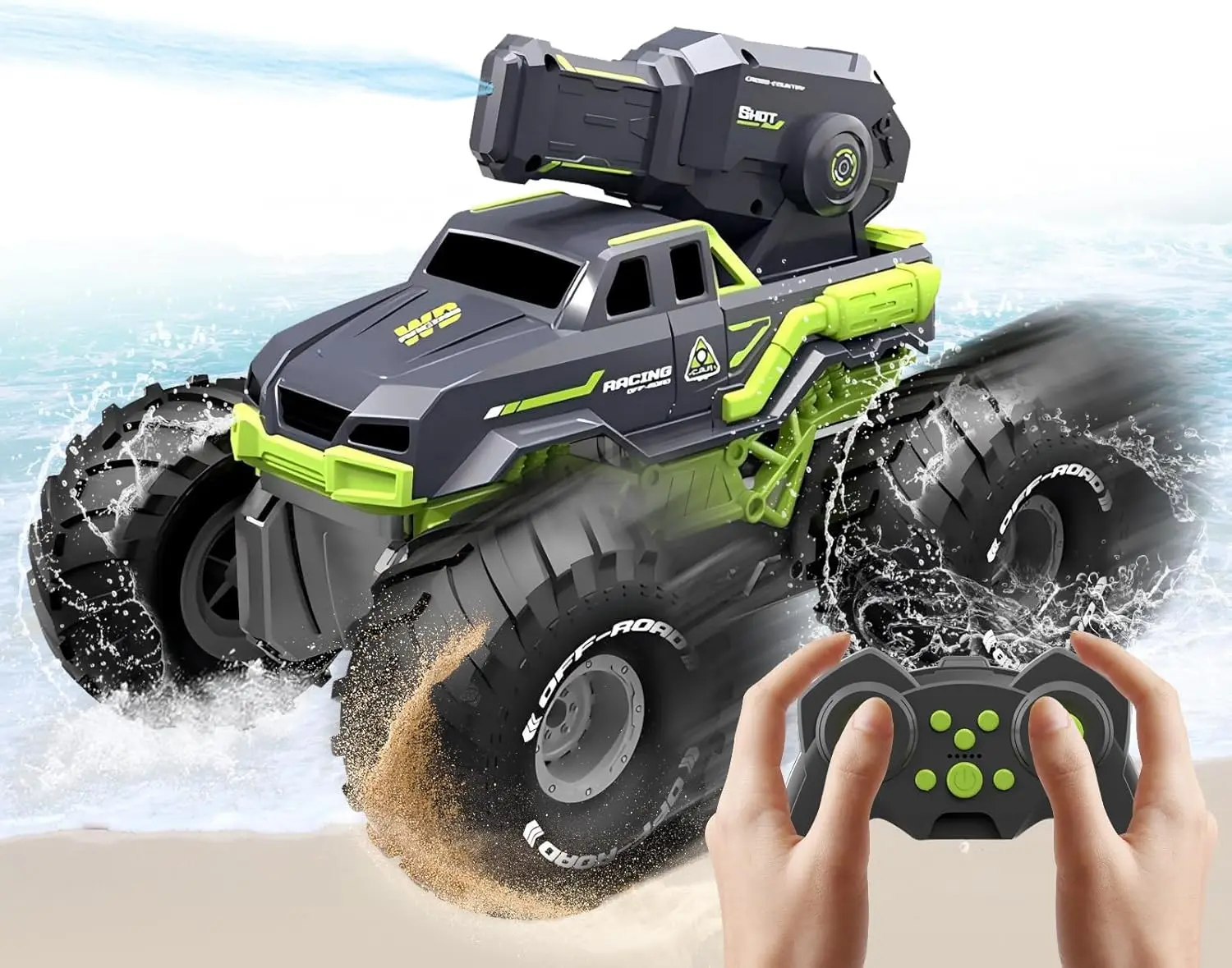 HYPERLIVING Amphibious Remote Control Car, RC Car with Shoot Water Toys, Stunt Vehicle Radio Controlled Car 360° Waterproof Water Cannon Truck Toy Kids Gifts for 6+ Years Boys Girls