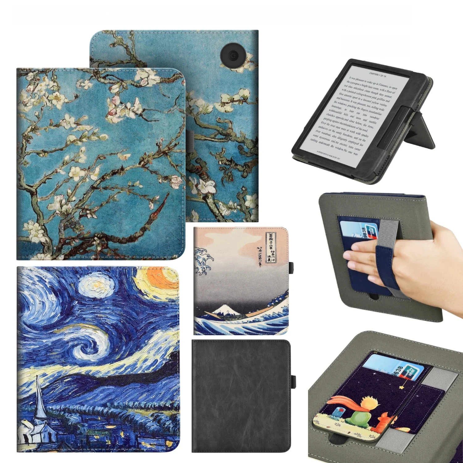 Dla KOBO Libra Color/Libra 2/Libra H2O Etui z paskiem na rękę Stojak na kartę 7-calowy skórzany pokrowiec Ebook N428 N418 N873 Funda — zdjęcie produktu 7
