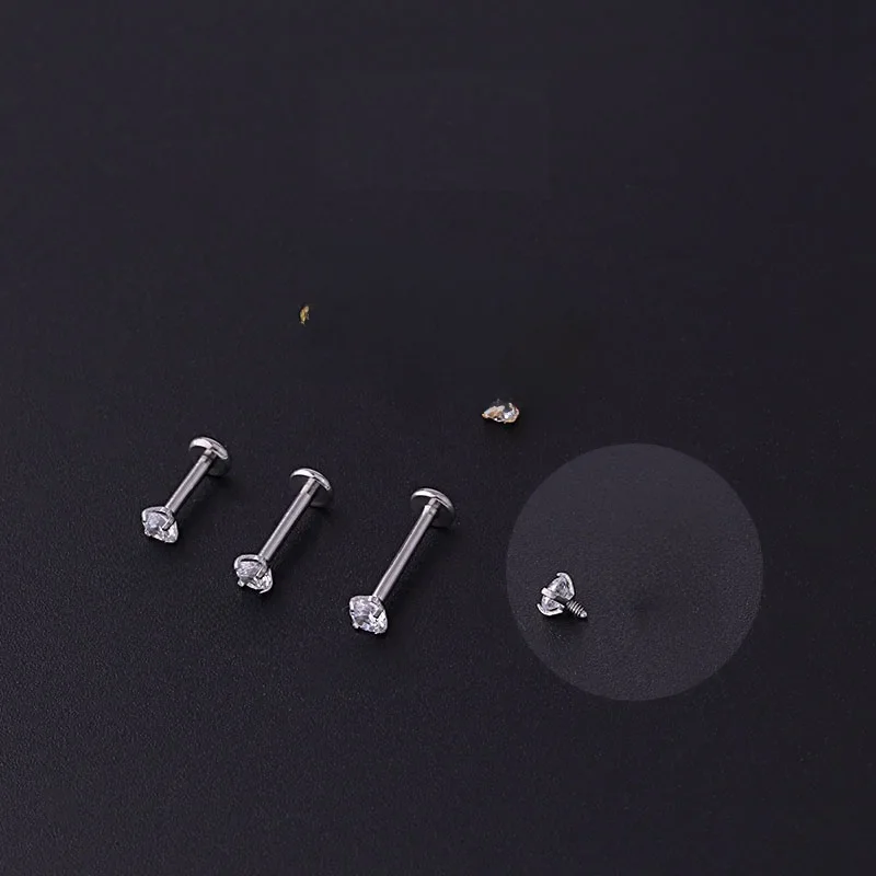 Boucles d'oreilles Tragus Piercing en acier inoxydable, 2 pièces, Labret en cristal, petit clou d'oreille, Helix Cartilage, bijoux de corps pour femmes