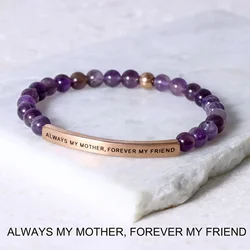 1pc/to my mom Forever my mother, always my friend, personalized inspirational natural stone beaded bracelet jewelry gift for mom