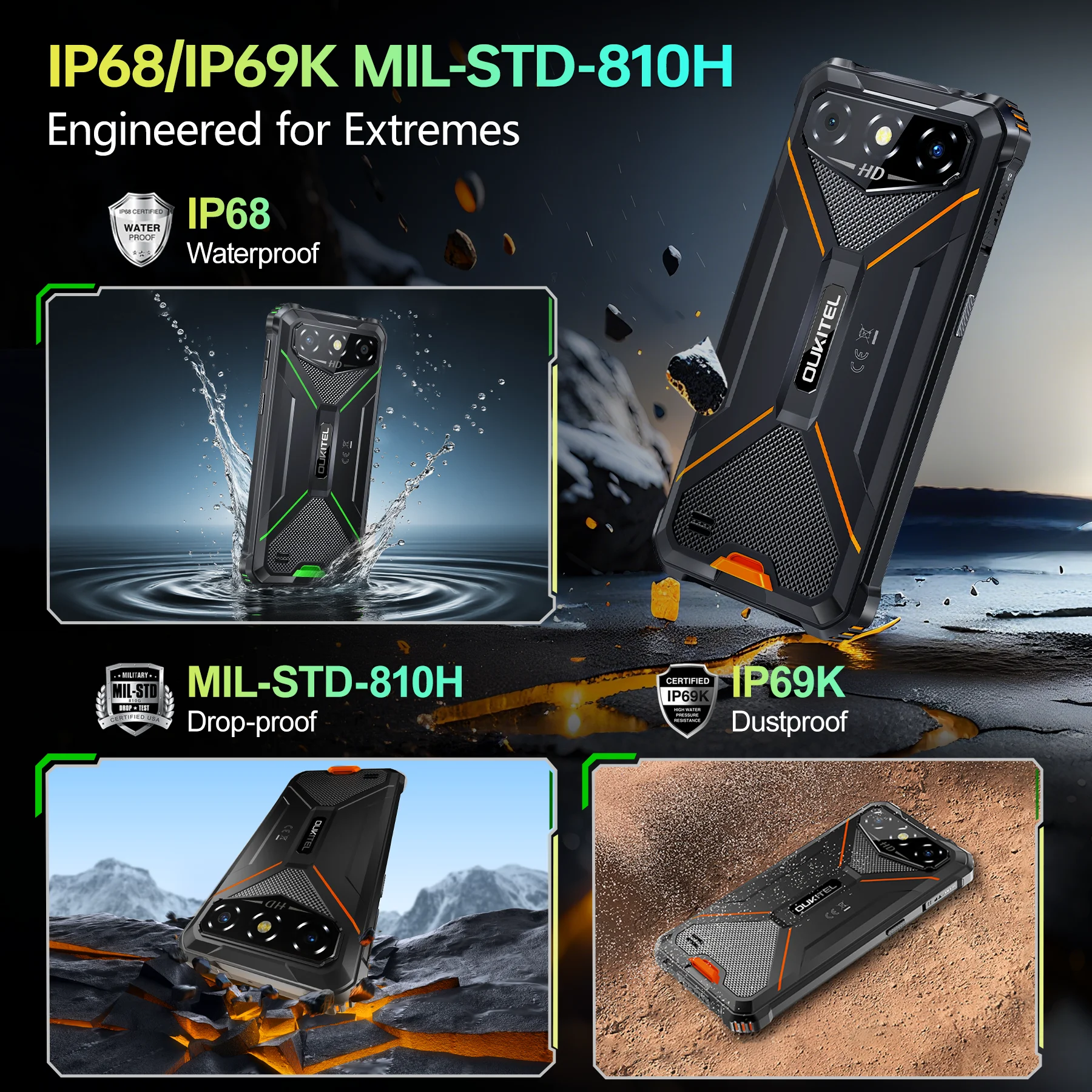 OUKITEL G3 Rugged Smartphone Unlocked -16GB+256GB/1TB TF 6” HD 