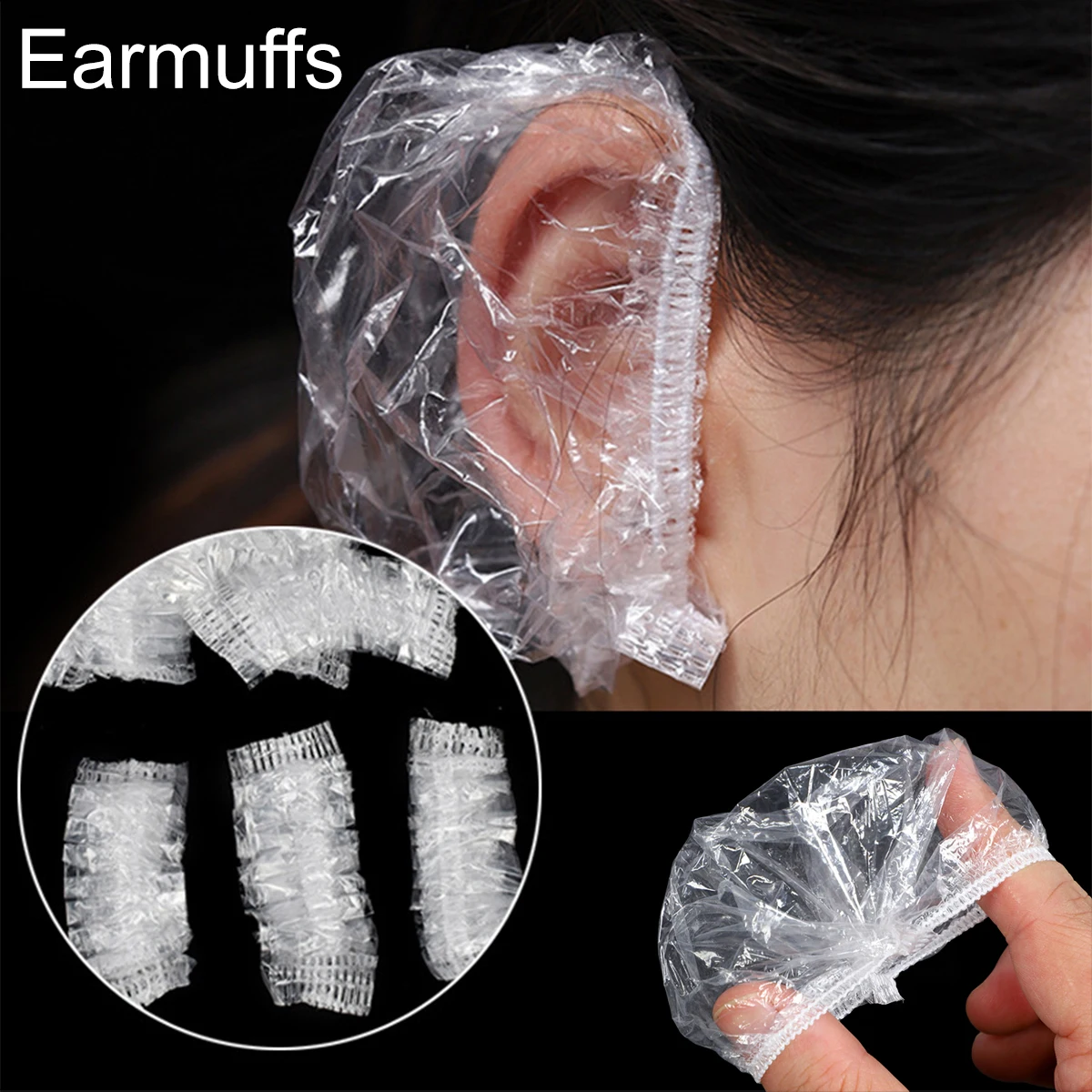100/200/300Pcs Waterproof Ear Covers, Little Shower Caps Hair Dye Ear Protectors for Shower, Swimming & Hair Dye - Elastic Clear