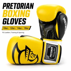 PRETORIAN Yellow Boxing Gloves 10oz 12oz 14oz 16oz PU Leather Muay Thai Kickboxing MMA Heavy Bag Sparring Gloves for Men Women