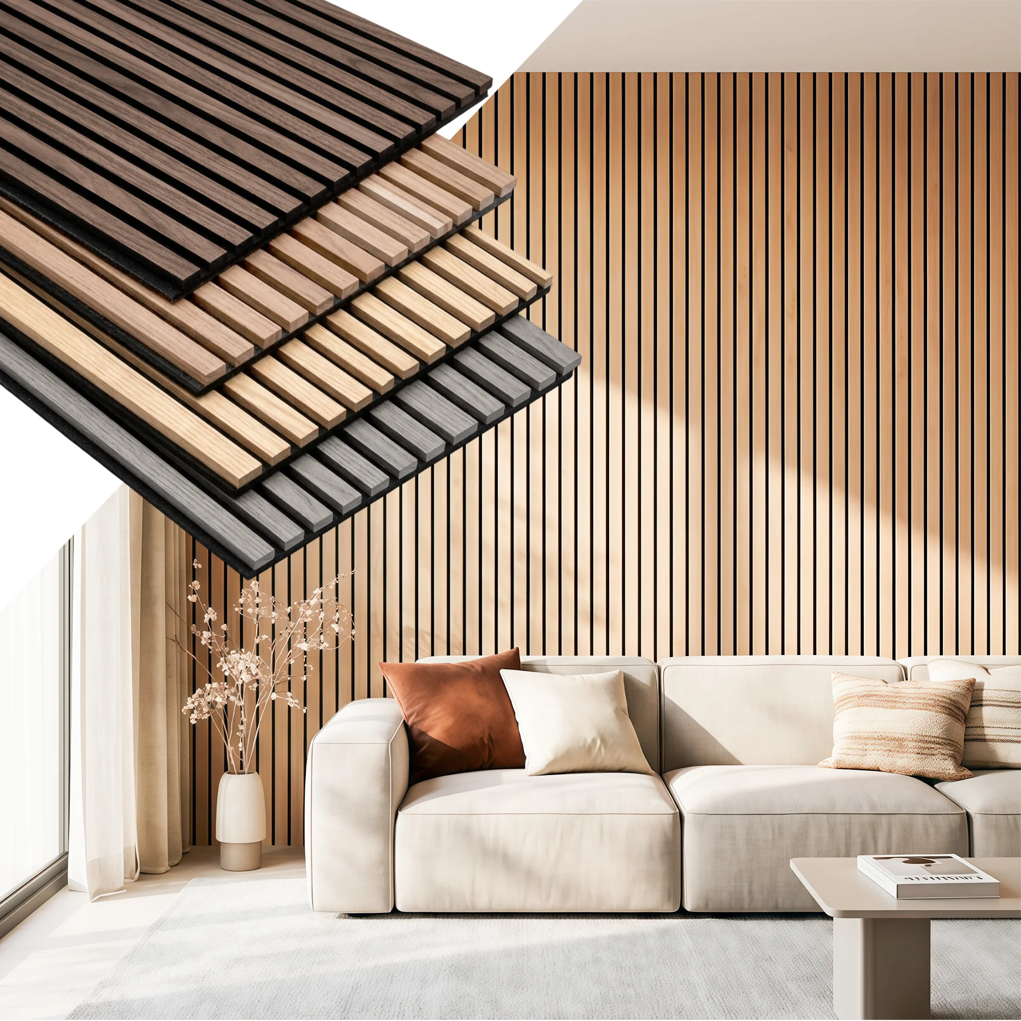 2pcs/4pcs Wood Slat Acoustic Panels, 120cm * 60cm Large Decorative Wall Panels, White/Walnut/Ash/Grey, Soundproof Panels for Office, Home Theater, Recording Studio, Living Room