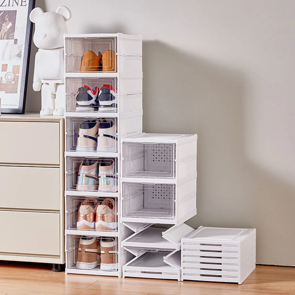 3/6 Layers Shoe Organizers Rack Shelf Foldable Shoes Box Thickened Plastic Sneaker Shoe Storage Box Dustproof Stackable Cabinet