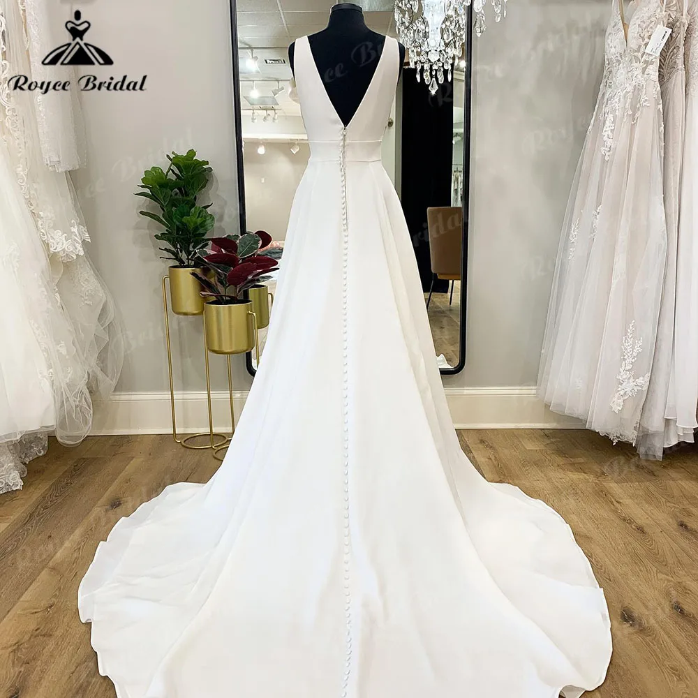 Vintage Soft Satin Sleeveless A Line Boho Wedding Dress with V Neck 2025 Backless Bridal Gown for Women Custom Made abiti sposa