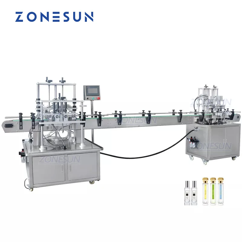 ZONESUN-máquina automática de llenado de botellas de Perfume, dispositivo para tapar botellas de líquido, con 4 cabezales de vacío, ZS-FAL180X