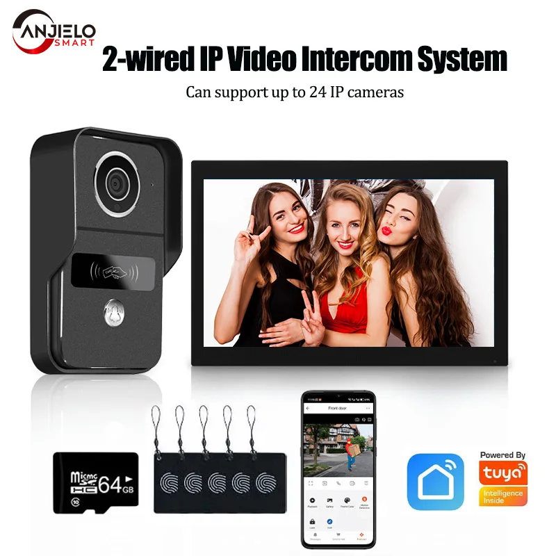 

ANJIELO New Dual-Wire Tuya Wifi Video Intercom System 1080P IC Card Access Control Camera, Supports Main Gate and Apartment Door