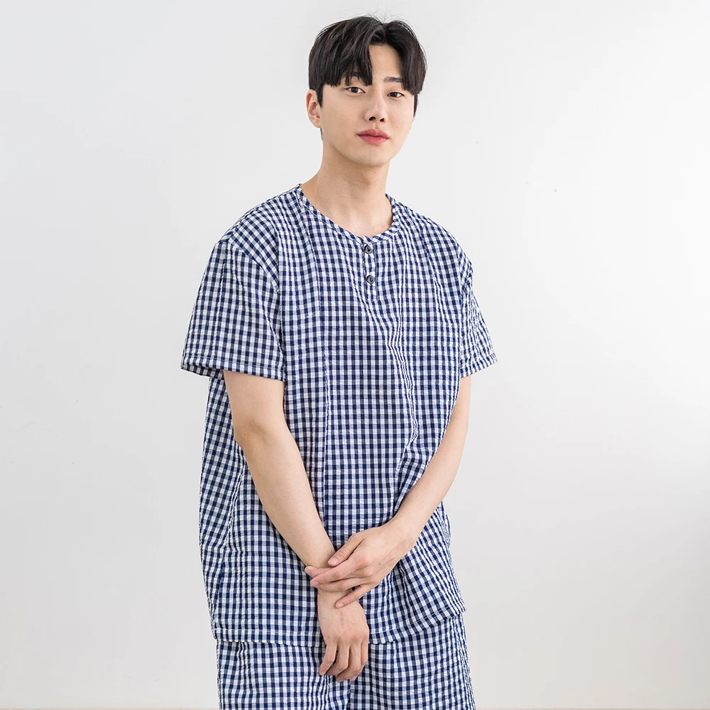 AONE Men's Cool Embossed Short Sleeve Pajama Set, Comfortable and Cool Sleepwear, Popular with Korean Reviews, Homewear