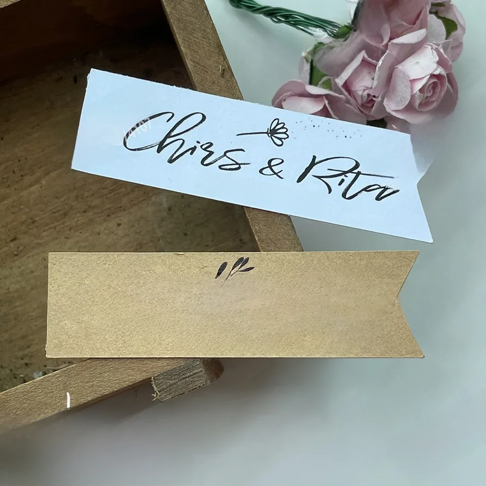 Kraft/białe etykiety ślubne niestandardowe etykiety Wedding Favor Tag dekoracje ślubne personalizuj niestandardowe etykiety naklejki tag — zdjęcie 2